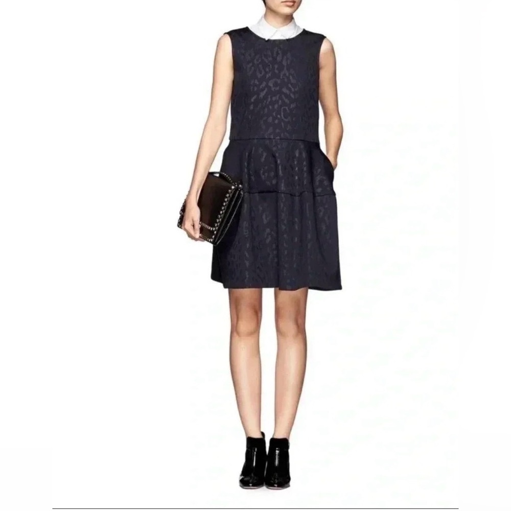 Maje Black Leopard Print Scuba Knit Sleeveless Dress | Size 3/US L
